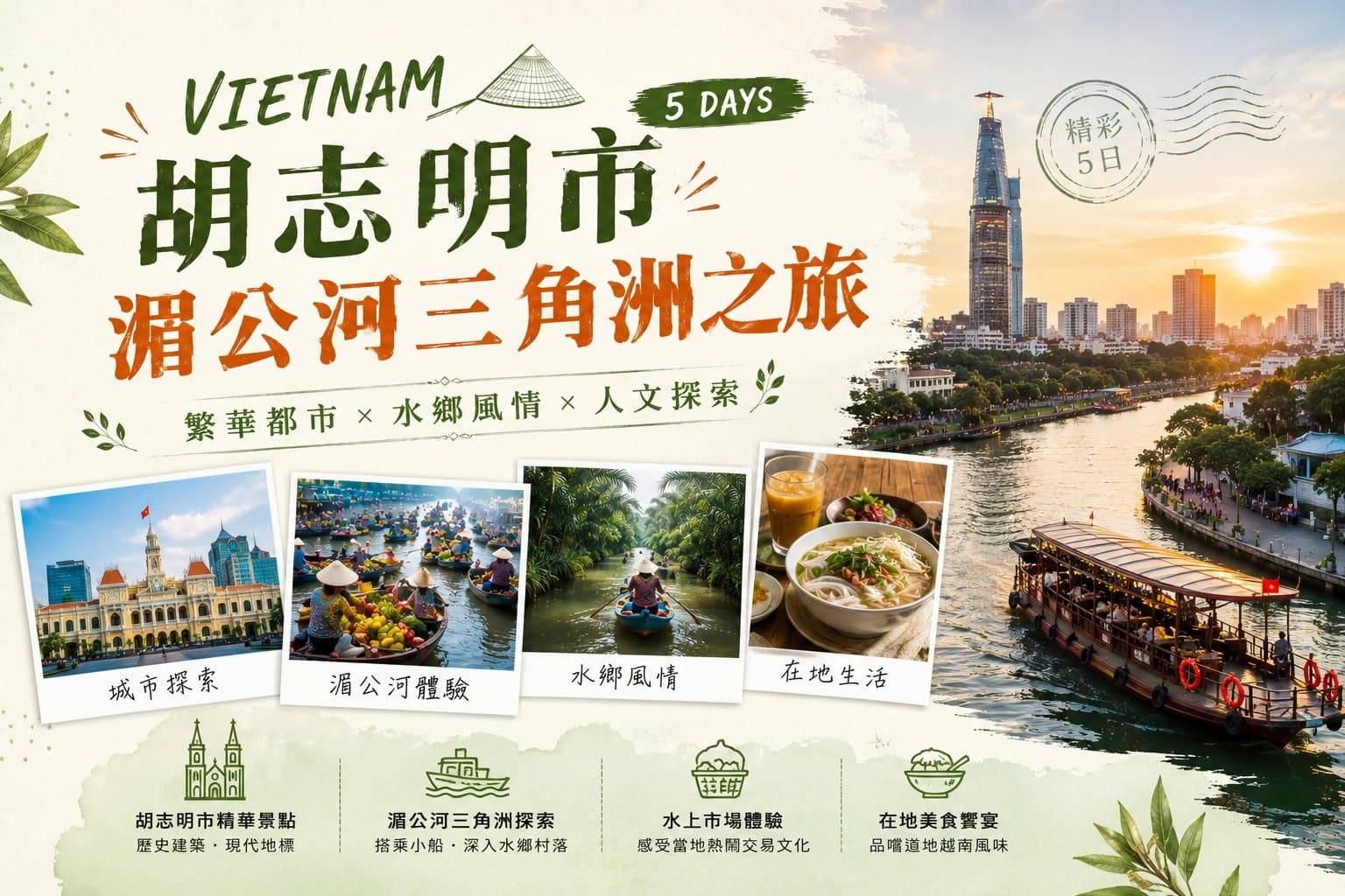 胡志明市湄公河三角洲：城市水鄉五日之旅主視覺