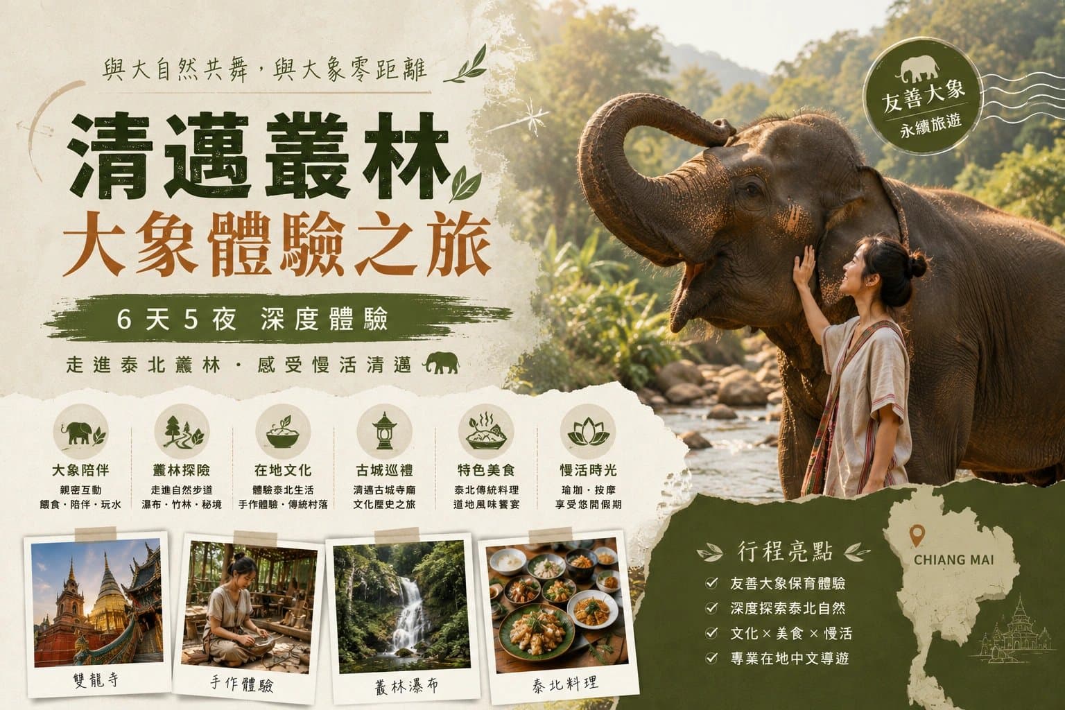 清邁叢林大象體驗：泰北六日深度之旅主視覺